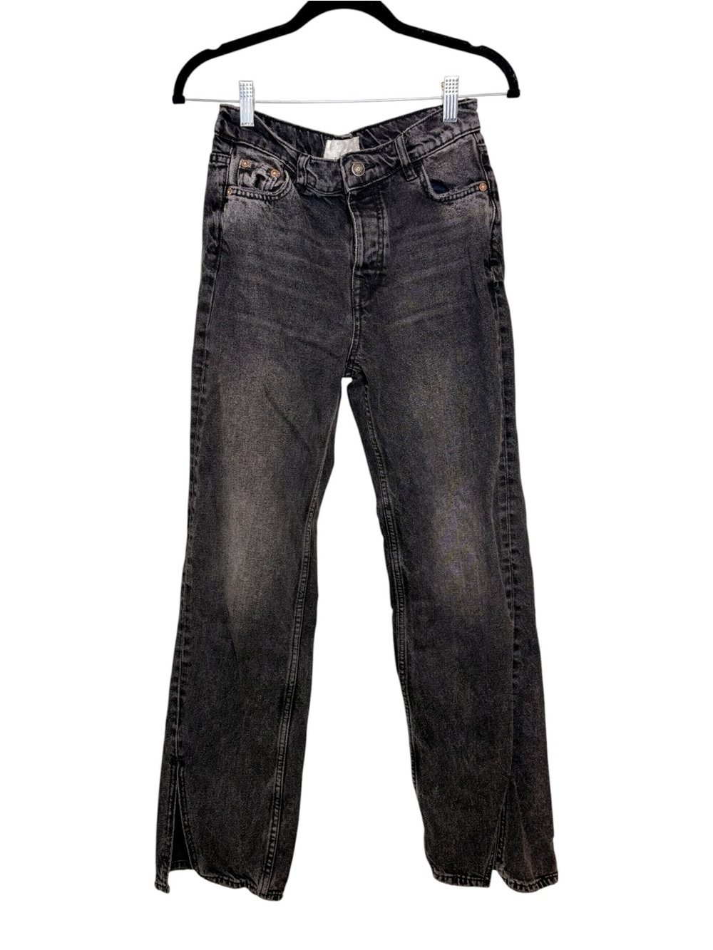 We The Free Black Distressed Relaxed Straight Split Hem Jeans Size 26